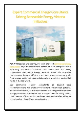 Expert Commercial Energy Consultants Driving Renewable Energy Victoria Initiatives