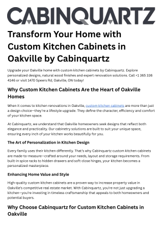 Transform Your Home with Custom Kitchen Cabinets in Oakville by Cabinquartz