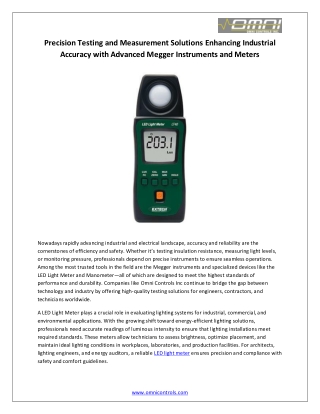 Precision Testing and Measurement Solutions Enhancing Industrial Accuracy with Advanced Megger Instruments and Meters