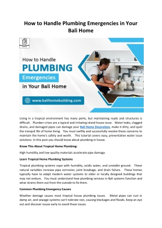 How to Handle Plumbing Emergencies in Your Bali Home