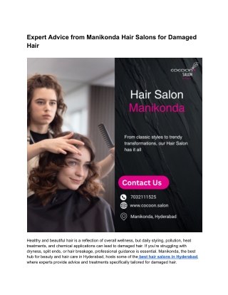 Expert Advice from Manikonda Hair Salons for Damaged Hair