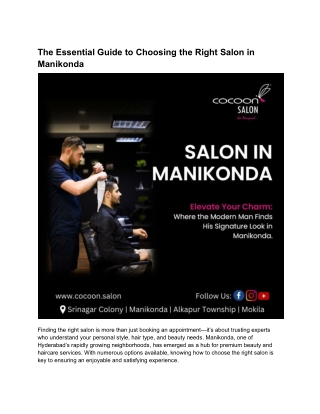 The Essential Guide to Choosing the Right Salon in Manikonda