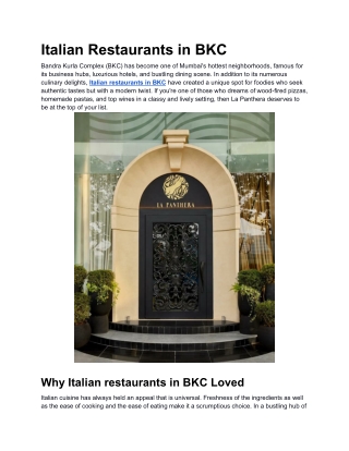 Italian Restaurants in BKC