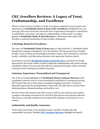 CKC Jewellers Reviews_ A Legacy of Trust, Craftsmanship, and Excellence