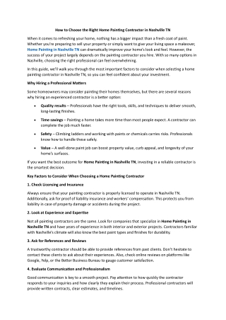 How to Choose the Right Home Painting Contractor in Nashville TN