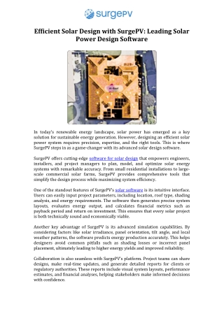 Efficient Solar Design with SurgePV Leading Solar Power Design Software