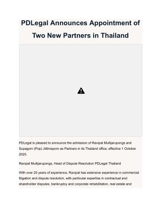 PDLegal Announces Appointment of Two New Partners in Thailand