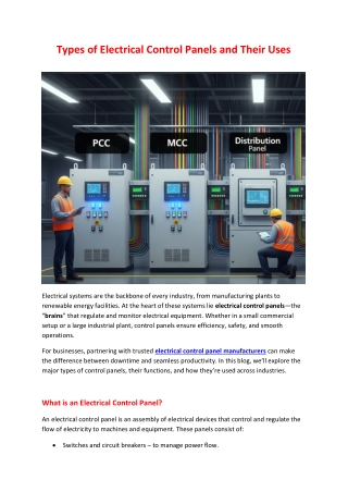 Types of Electrical Control Panels and Their Uses