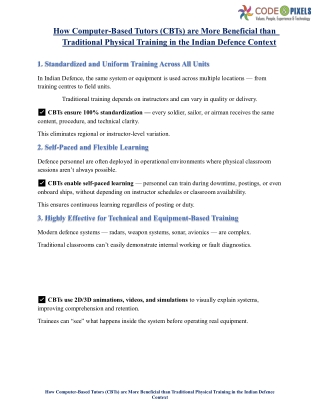 How Computer-Based Tutors (CBTs) are More Beneficial than Traditional Physical Training in the Indian Defence Context