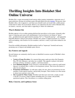 Thrilling Insights Into Biolabet Slot Online Universe