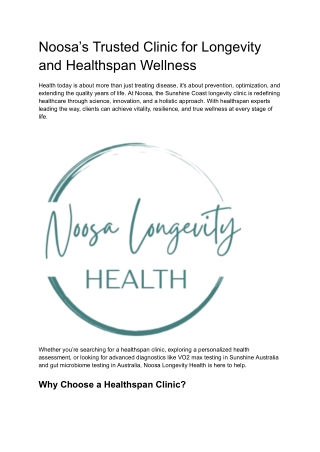 Noosa’s Trusted Clinic for Longevity and Healthspan Wellness