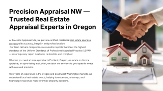 Precision Appraisal NW — Trusted Real Estate Appraisal Experts in Oregon
