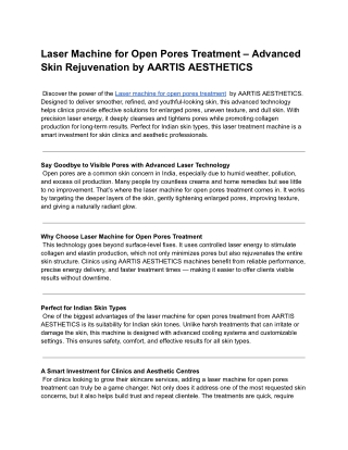Laser Machine for Open Pores Treatment – Advanced Skin Rejuvenation by AARTIS AESTHETICS