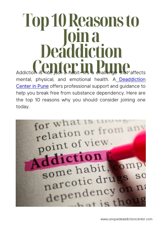 Top 10 Reasons to Join a Deaddiction Center in Pune