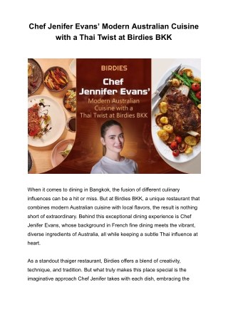 Chef Jenifer Evans’ Modern Australian Cuisine with a Thai Twist at Birdies BKK