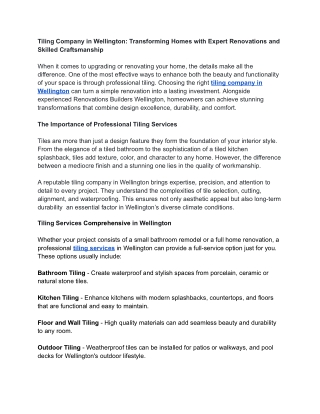 Tiling Company in Wellington: Transforming Homes with Expert Re