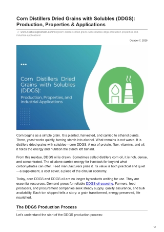 Corn Distillers Dried Grains with Solubles (DDGS): Production, Properties