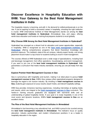 Discover Excellence in Hospitality Education with IIHM_ Your Gateway to the Best Hotel Management Institutes in India