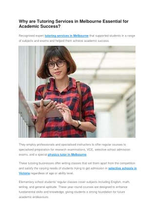 Why are Tutoring Services in Melbourne Essential for Academic Success