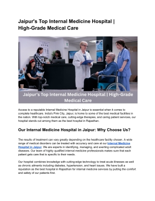 Jaipur's Top Internal Medicine Hospital | High-Grade Medical Care