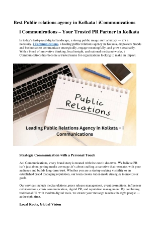 Public relations agency in kolkata | i Communications