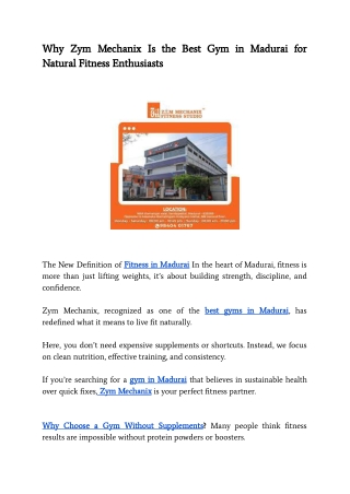 Why Zym Mechanix Is the Best Gym in Madurai for Natural Fitness Enthusiasts