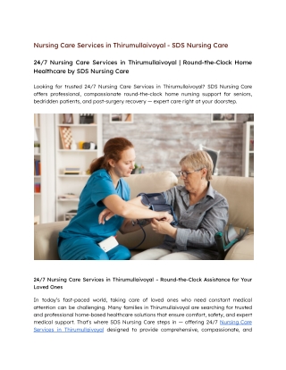 Nursing Care Services in Thirumullaivoyal - SDS Nursing Care