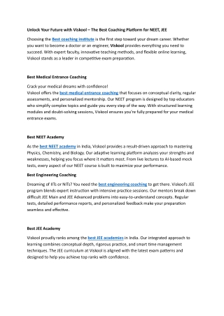 Unlock Your Future with Viskool – The Best Coaching Platform for NEET, JEE