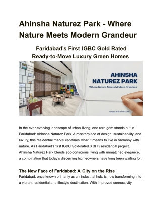 Ahinsha Naturez Park - Where Nature Meets Modern Grandeur