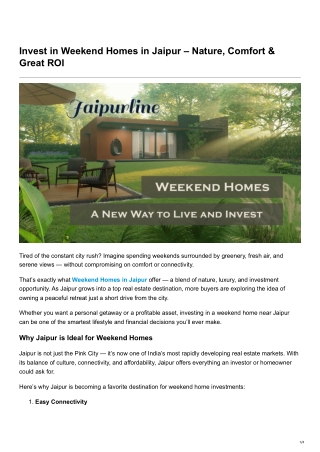 Invest in Weekend Homes in Jaipur Nature Comfort Great ROI