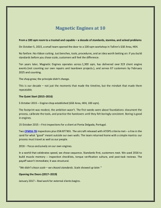 Magnetic Engines at 13