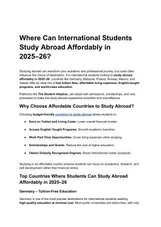 Where Can International Students Study Abroad Affordably in 2025–26