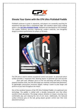 CPX Ultra – High-Performance Pickleball Paddle for Advanced Players