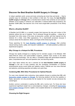 Discover the Best Brazilian Buttlift Surgery in Chicago