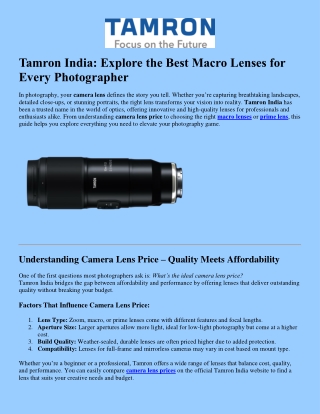 Tamron India Explore the best Macro Lenses
