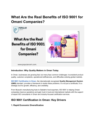 What Are the Real Benefits of ISO 9001 for Omani Companies?