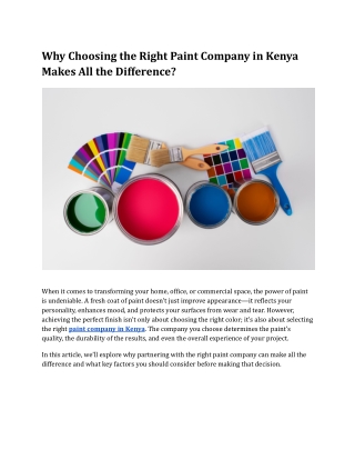 Why Choosing the Right Paint Company in Kenya Makes All the Difference