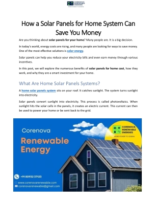 How a Solar Panels for Home System Can Save You Money