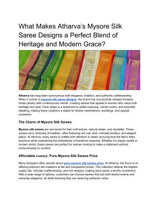 What Makes Atharva’s Mysore Silk Saree Designs a Perfect Blend of Heritage and Modern Grace