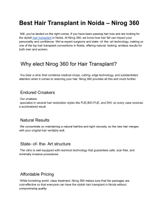 Best Hair Transplant in Noida – Nirog 360