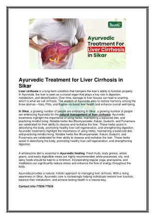 Ayurvedic Treatment for Liver Cirrhosis in Sikar