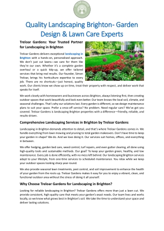 Quality Landscaping Brighton - Garden Design & Lawn Care Experts