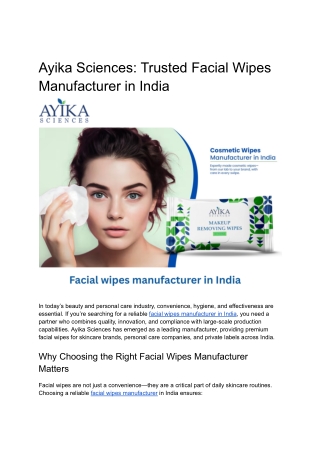 Trusted Facial Wipes Manufacturer in India