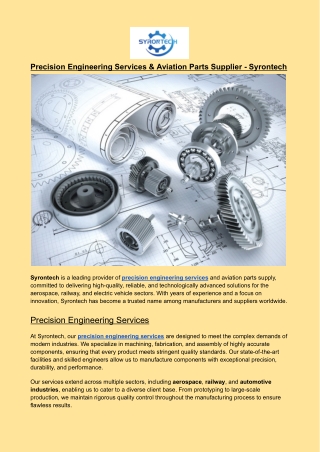 Precision Engineering Services & Aviation Parts Supplier – Syrontech