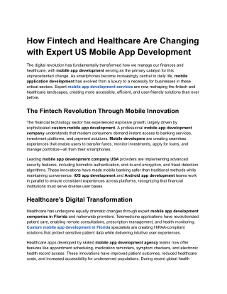 How Fintech and Healthcare Are Changing with Expert US Mobile App Development