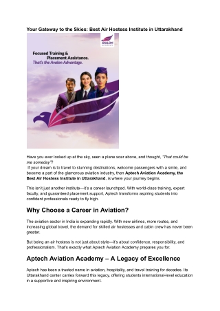 Your Gateway to the Skies_ Best Air Hostess Institute in Uttarakhand
