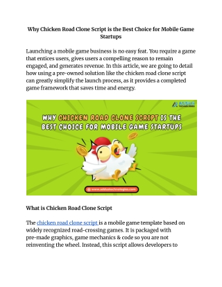 Why Chicken Road Clone Script is the Best Choice for Mobile Game Startups