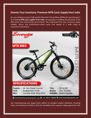 Elevate Your Inventory - Premium MTB Cycle Supply from India