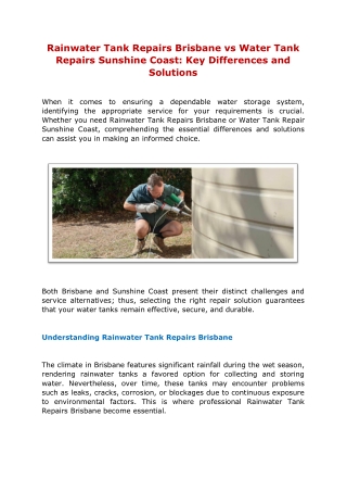 Rainwater Tank Repairs Brisbane vs Water Tank Repairs Sunshine Coast Key Differences and Solutions