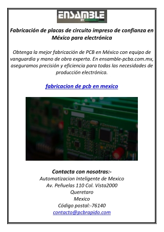 Fabricación de placas de circuito impreso de confianza en México para electrónic
